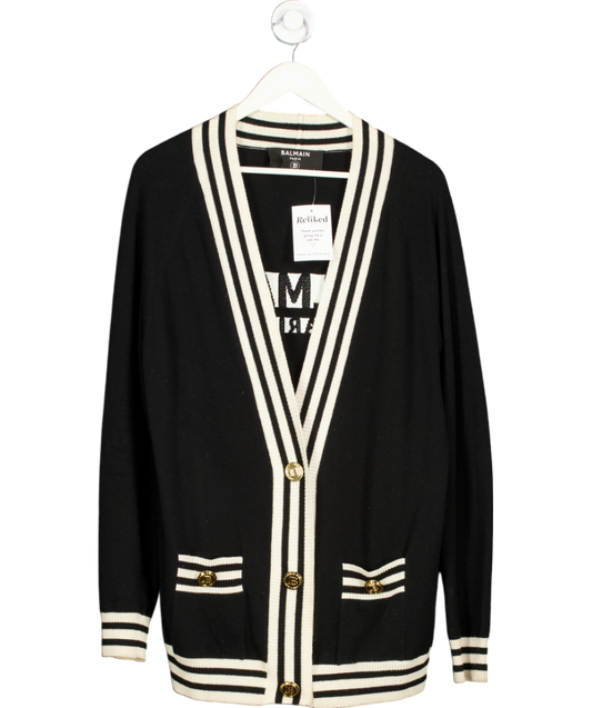 Balmain Black Wool And Cashmere Cardigan UK XS