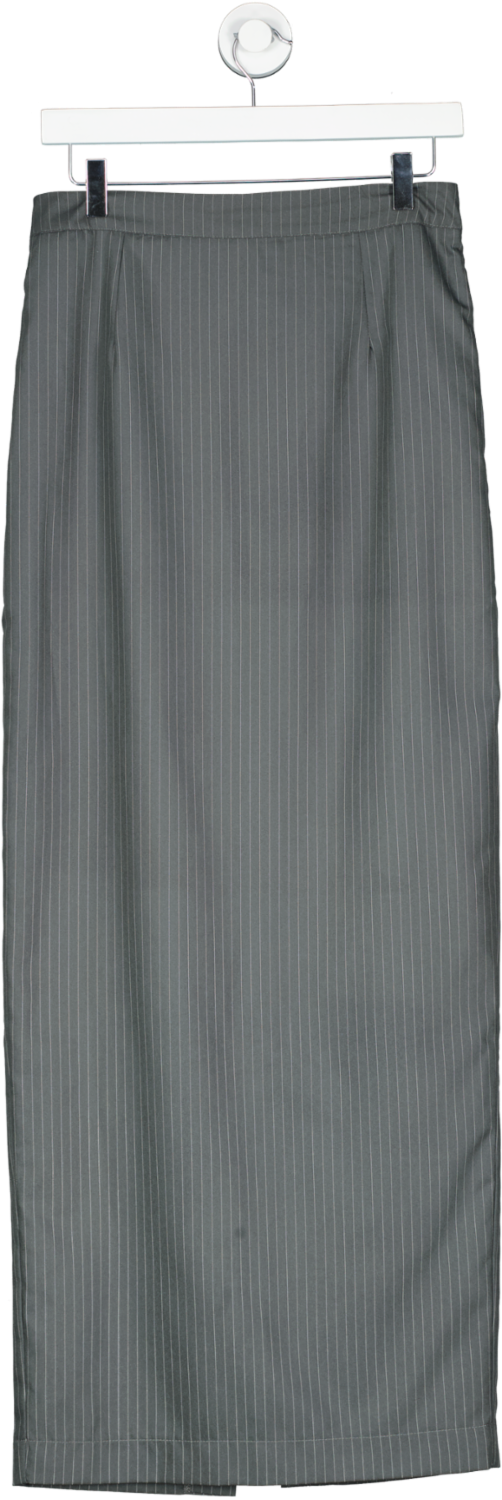 boohoo Grey Pinstripe Thigh Split Column Maxi Skirt UK 10