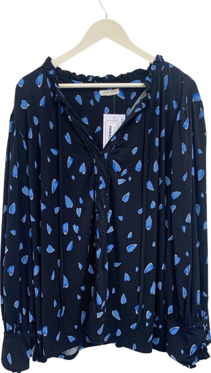 Monsoon Black and Blue Heart Print Blouse UK XXL