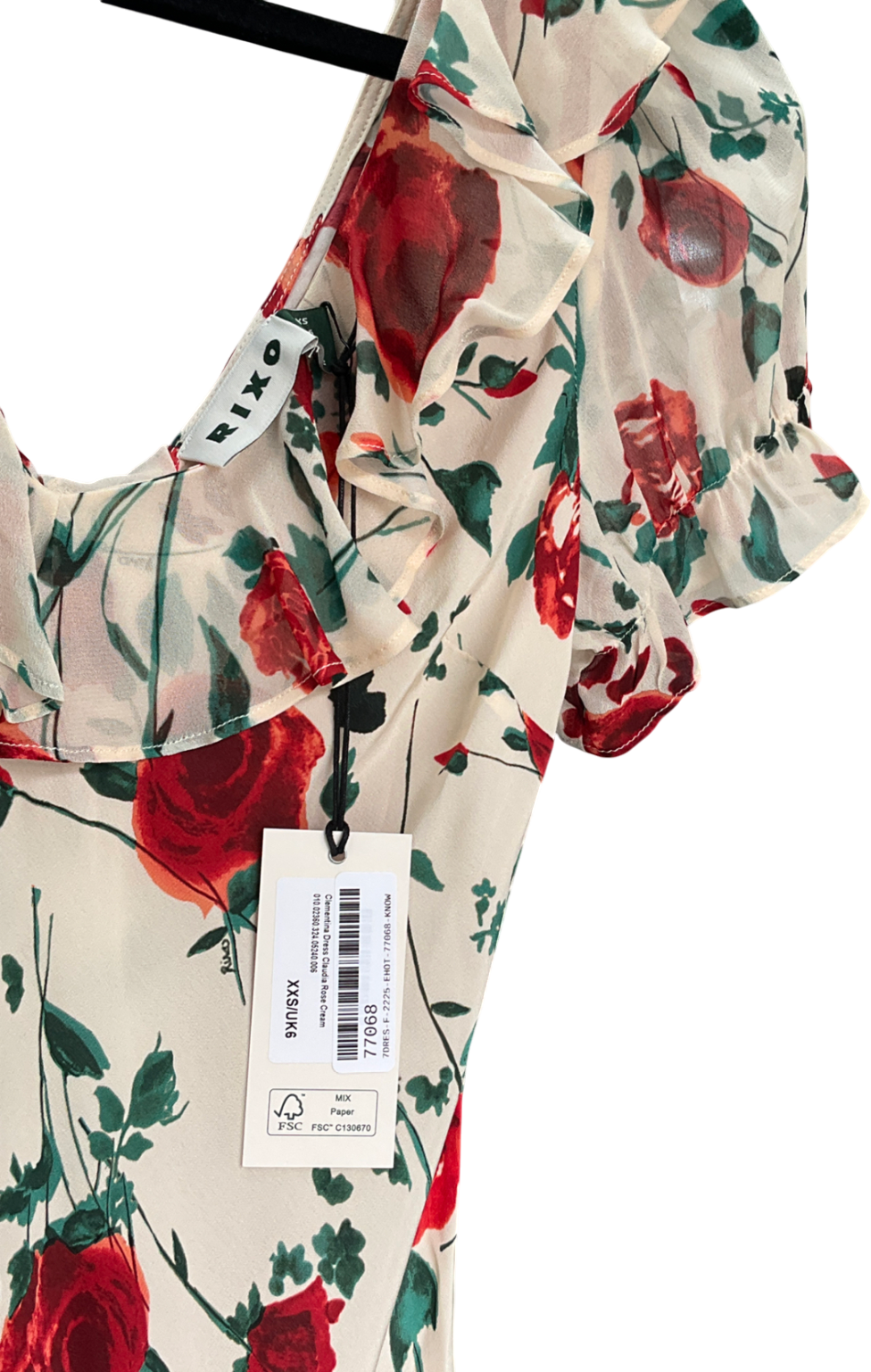 RIXO Silk Clementine Claudia Rose Cream Dress UK 6