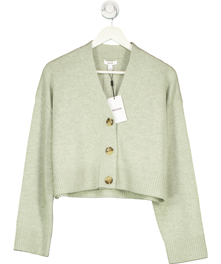 REISS Green Rixy V-neck Wool Cardigan UK S