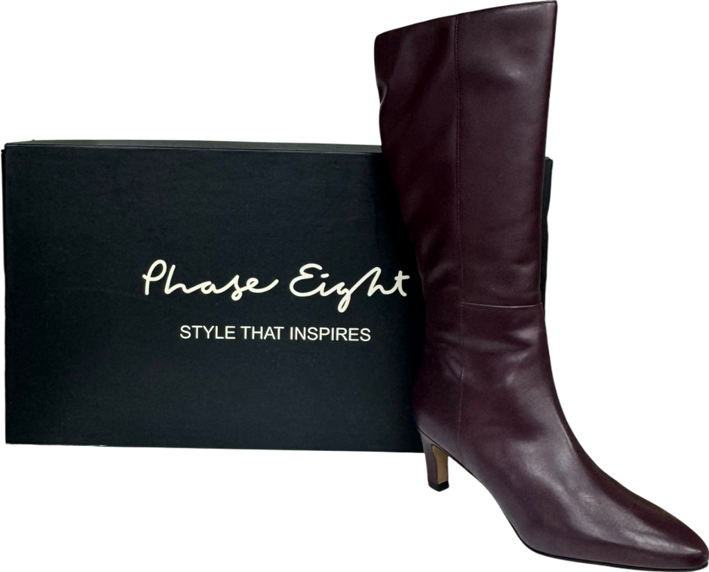 Phase Eight Burgundy Leather Knee Boots UK 8 EU 41 👠