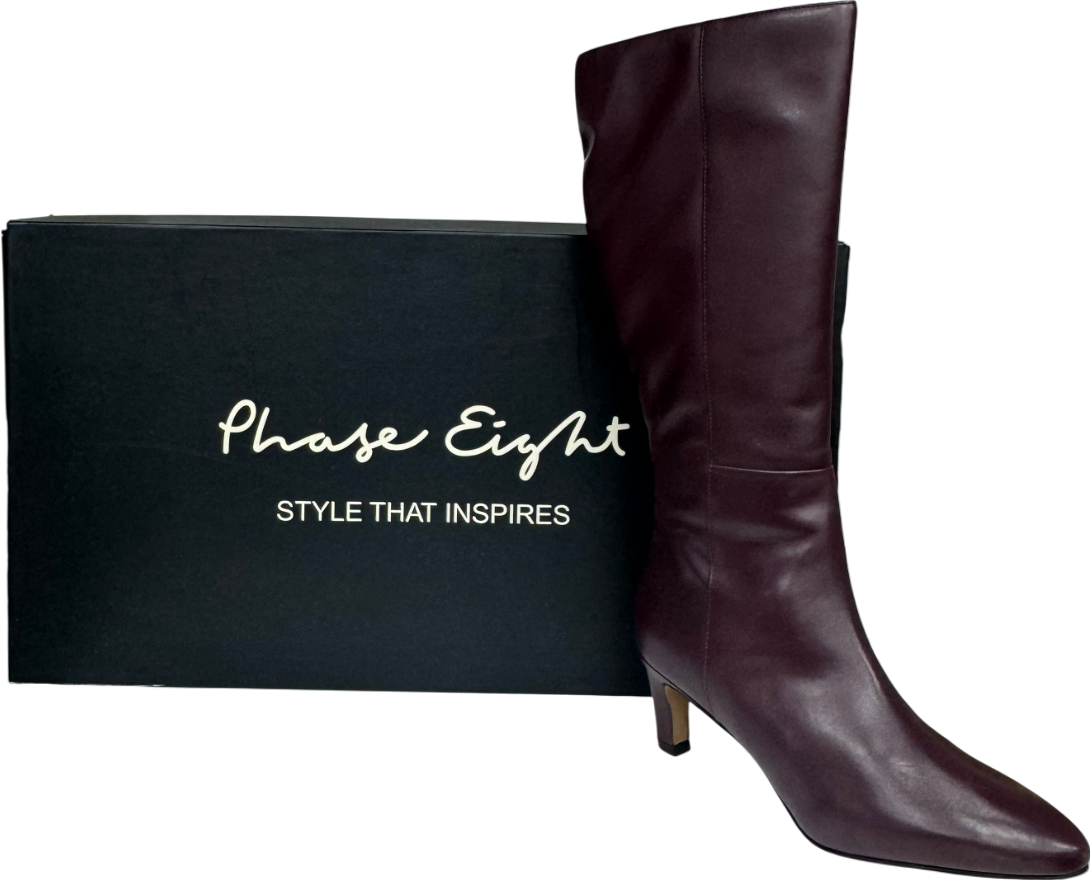 Phase Eight Burgundy Leather Knee Boots UK 8 EU 41 👠