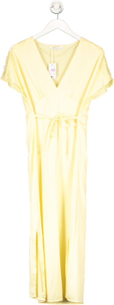 Primark Yellow Satin Tie Front Midi Dress UK XS