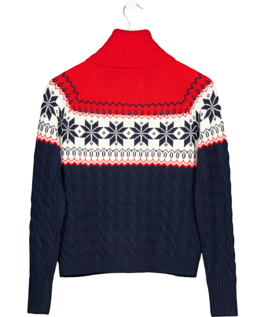 Superdry Navy Blue / Red Fair Isle Logo Roll Neck Jumper UK 8