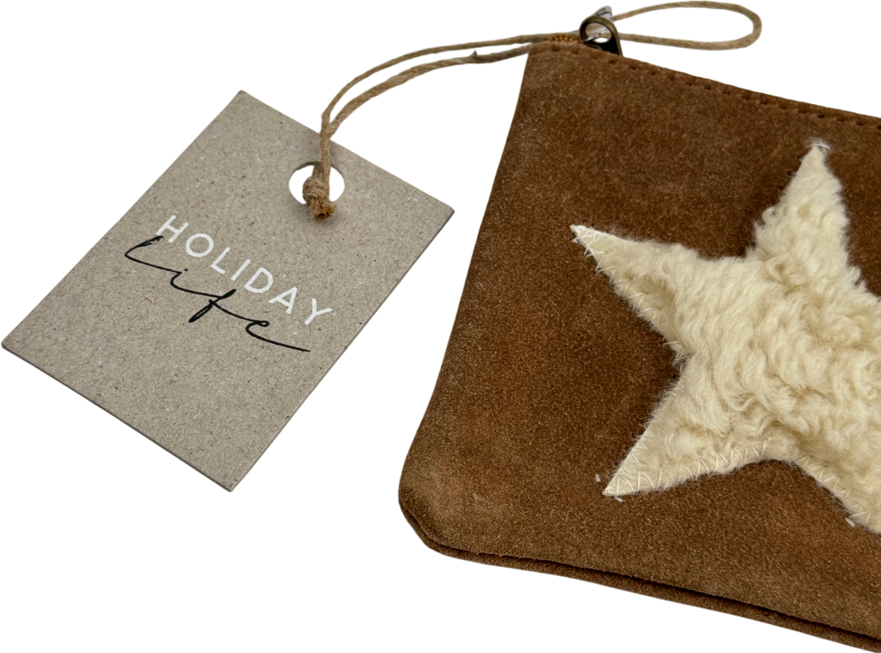HOLIDAYLIFE Tan Brown Suede Leather Star Purse