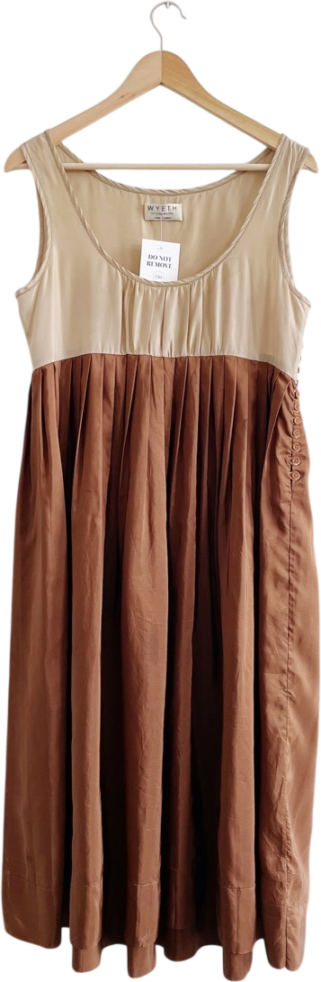 WYETH Two-tone Brown Silk Midi Dress UK S