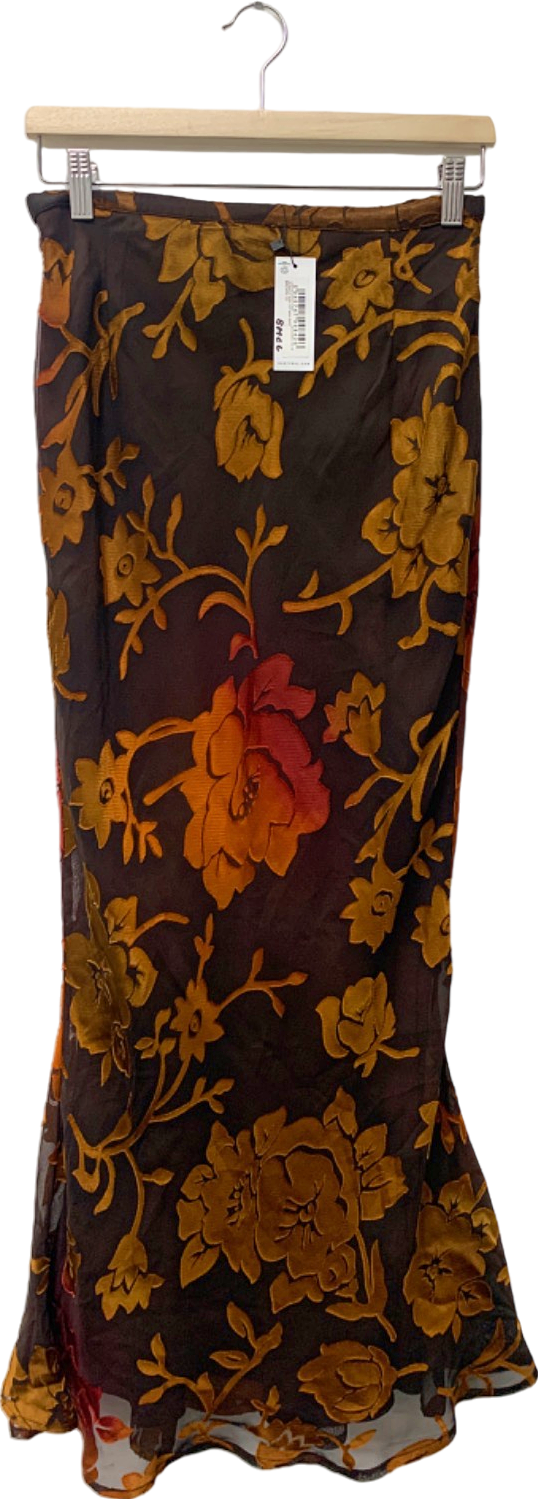 Nasty Gal Brown Floral Midi Skirt UK 10