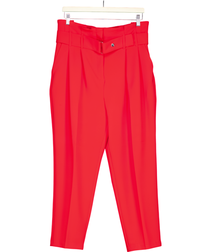 Topshop Red Tapered Leg Belted Trousers UK 14