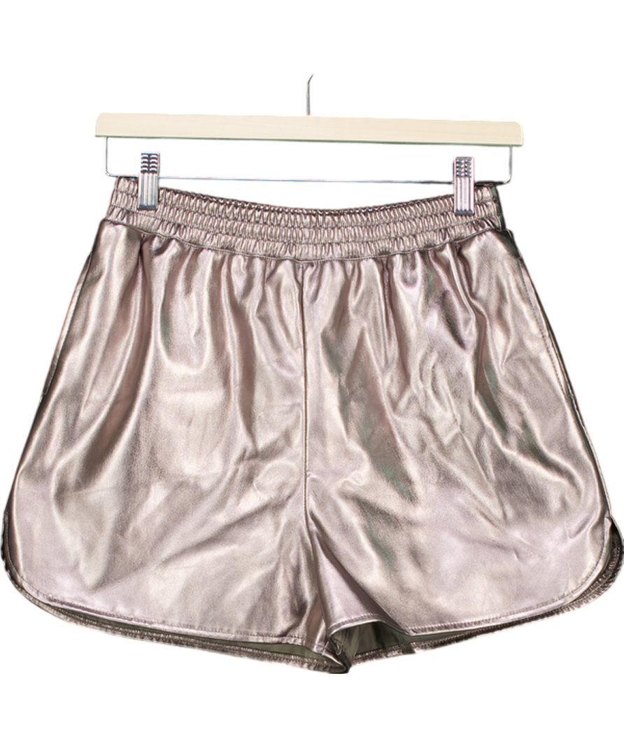 Topshop Metallic Gunmetal Faux Leather Runner Shorts UK 8