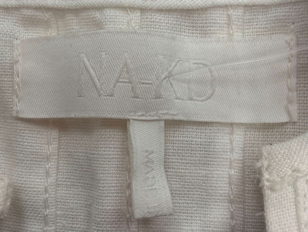 NA-KD Cream Linen Blend Pleated Top UK 8