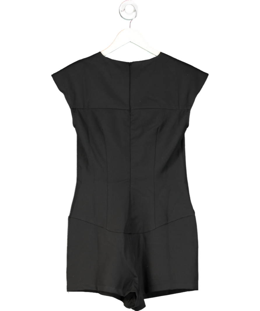 PrettyLittleThing Black Tailored Woven Boatneck Cap Sleeve Playsuit UK 10