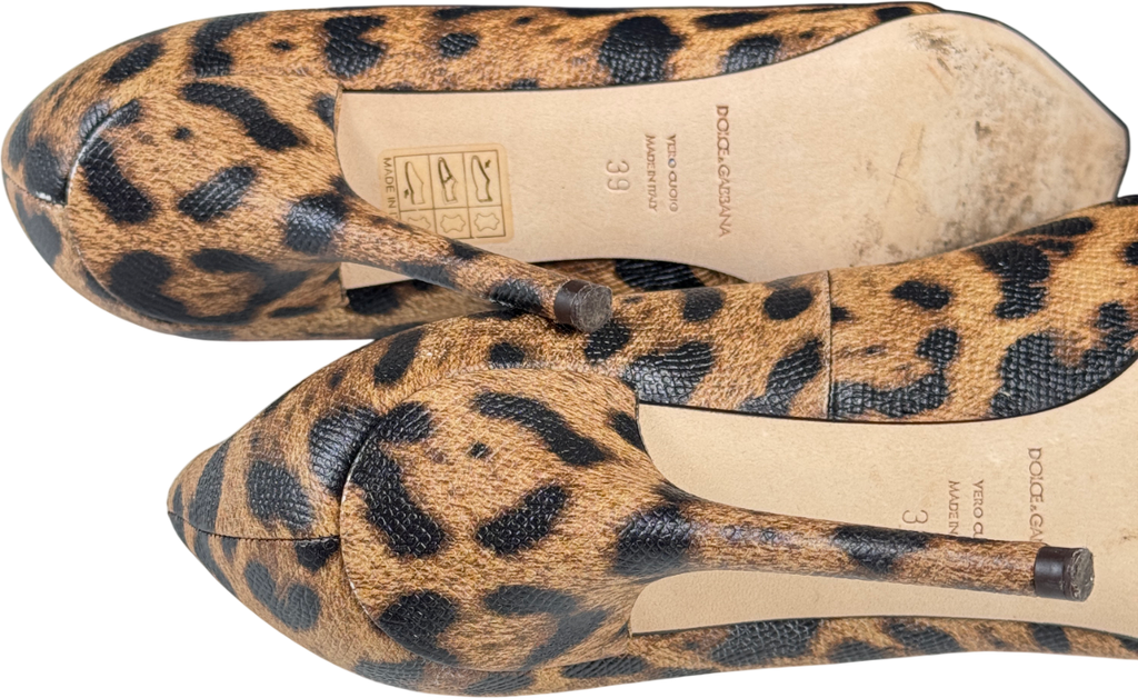 DOLCE & GABBANA Brown Leopard-print Heeled Pumps UK 6 EU 39 👠