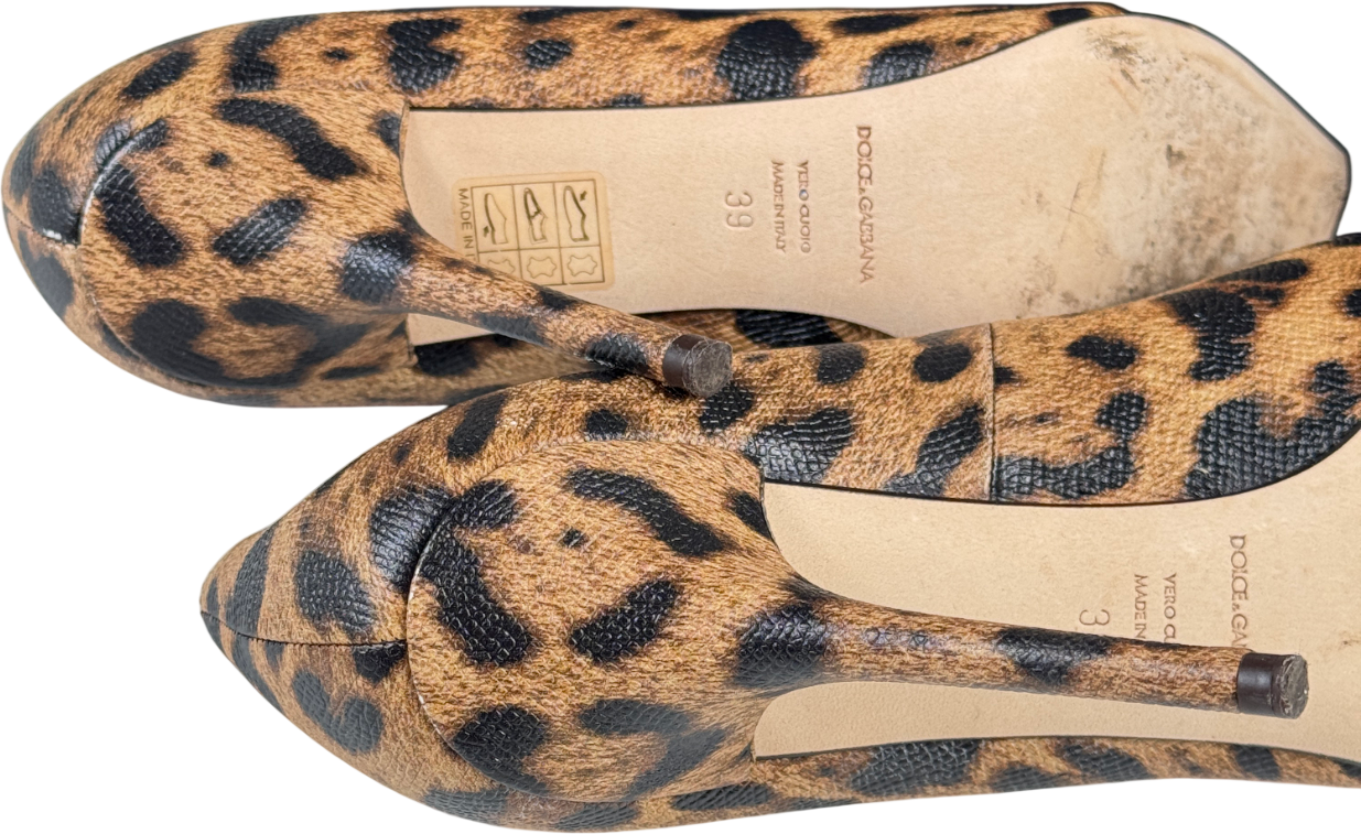 DOLCE & GABBANA Brown Leopard-print Heeled Pumps UK 6 EU 39 👠