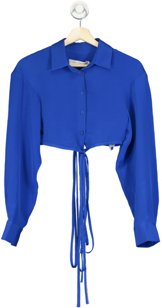 Christopher Esber Royal Blue Silk Button-Up Crop Top UK 6