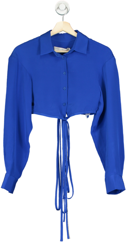 Christopher Esber Royal Blue Silk Button-Up Crop Top UK 6