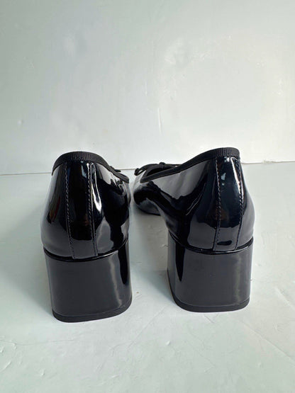 ASOS Black Patent Block Heel Ballet Shoes UK 6