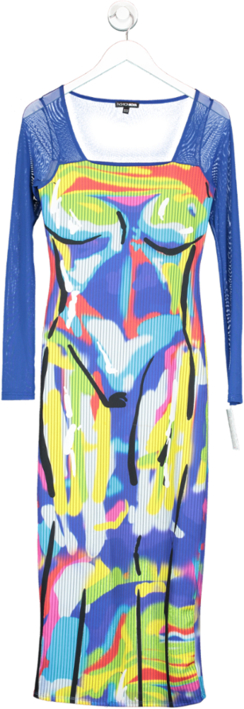 Fashion Nova Body Talk Midi Dress Royal Blue Combo UK S