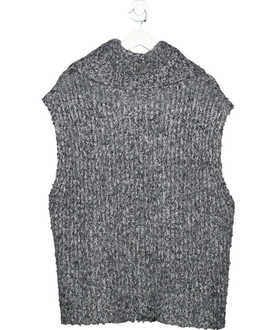 Mint Velvet Grey Chunky Knit Fold-neck Jumper UK M