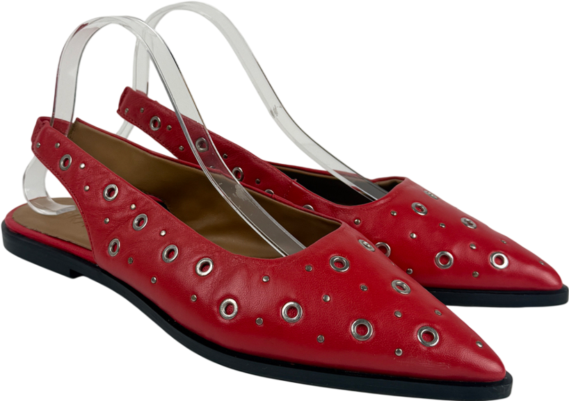 ASRA Red Lotten Eyelet Studded Pointed Ballerina Flats UK 8 EU 41 👠