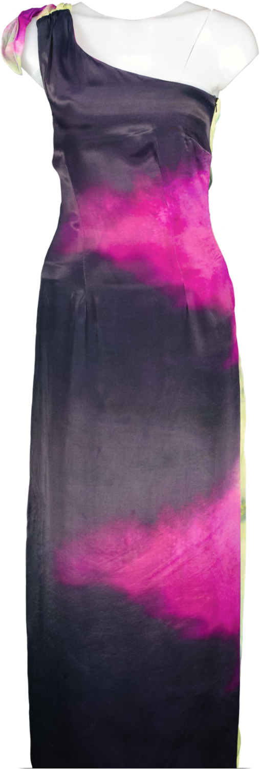 Warehouse Multicoloured Premium Satin Tie Dye One Shoulder Maxi Dress UK 6