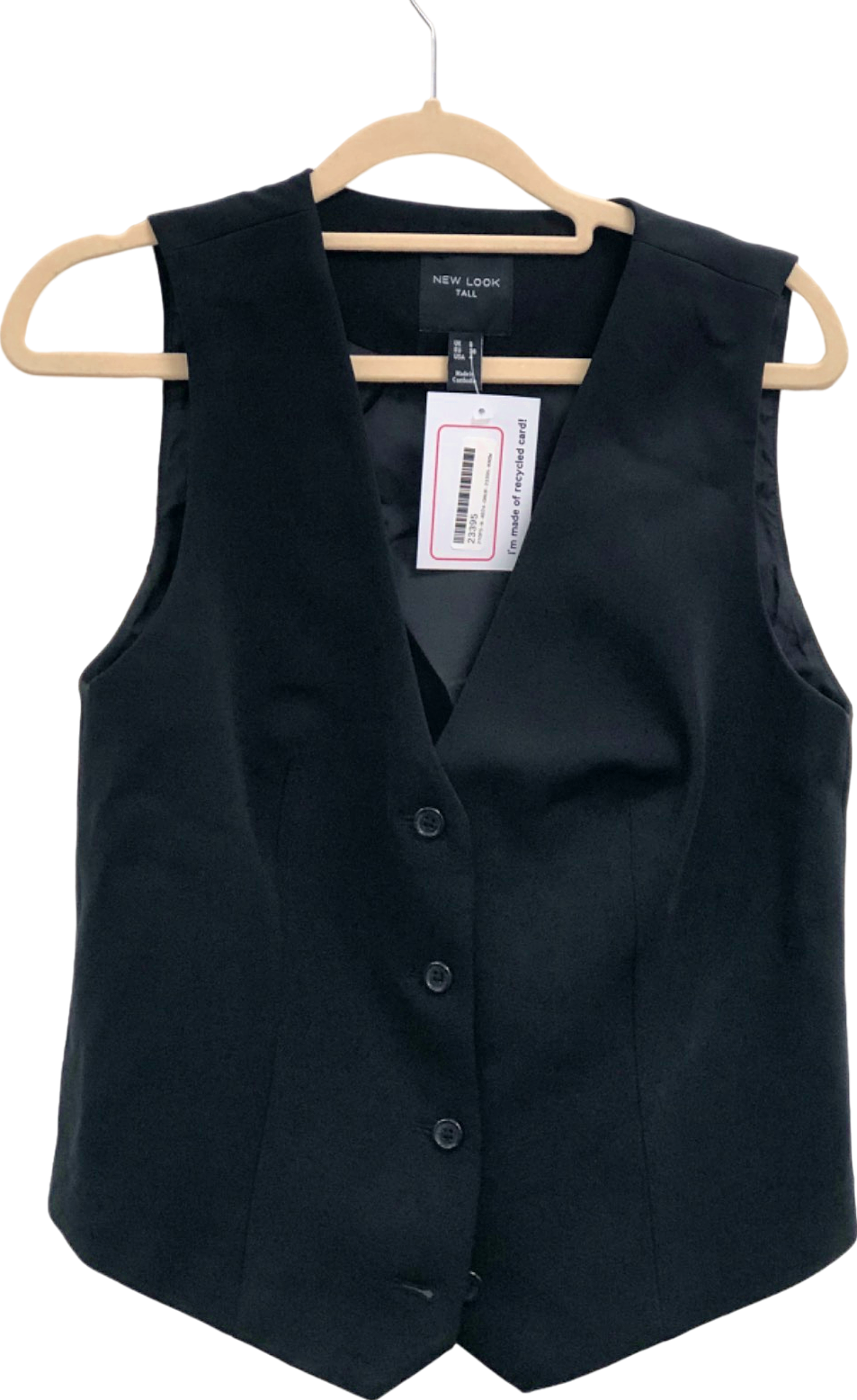 New Look Black Tall Button-Up Waistcoat UK 8