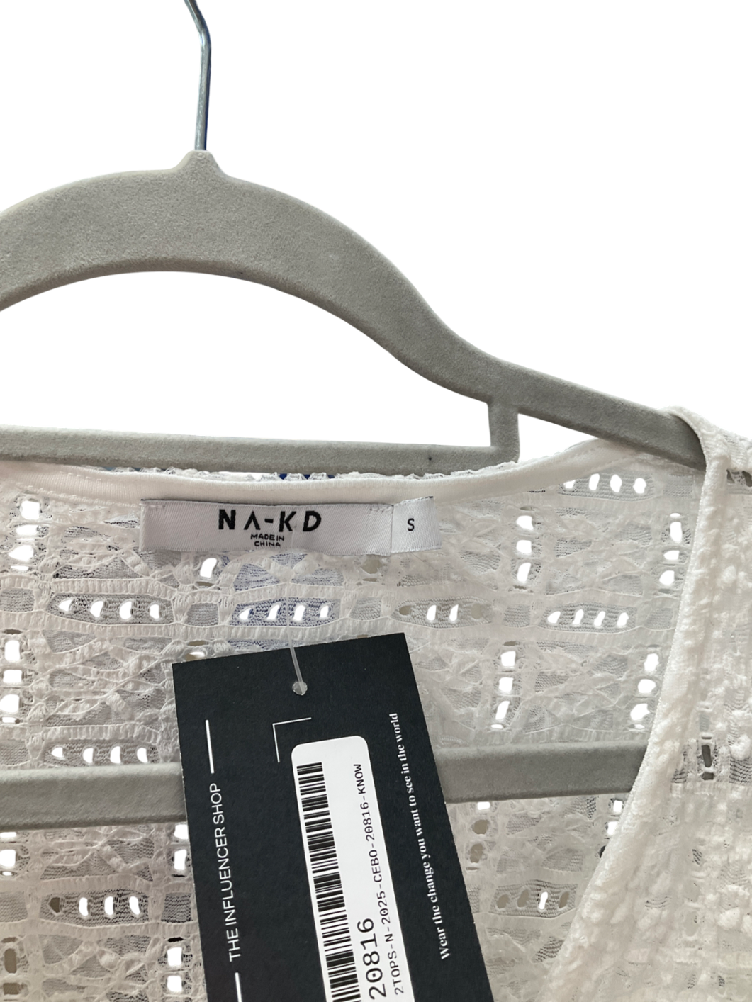 NA-KD White Balloon Sleeve Tie Top UK S