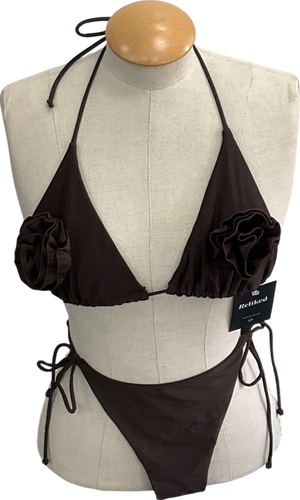 4th & Reckless Loz Vassallo Antibes Rose Corsage Bikini In Dark Brown Bottoms UK 8 / Top UK 10
