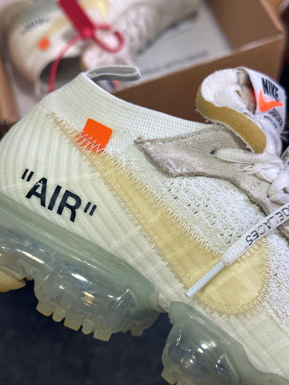 Off-White x Nike White Knit Fabric and Suede Air Vapor Max Trainers UK 7