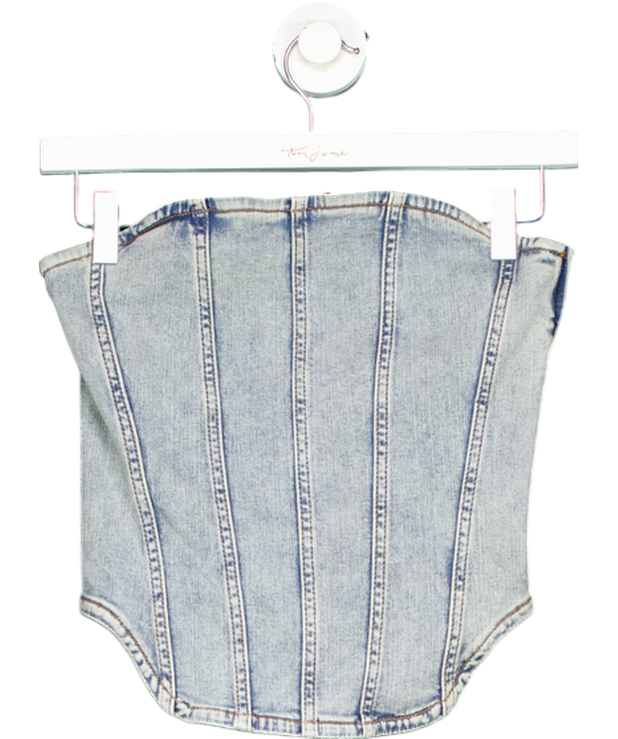 Blue Maje Strapless Cropped Denim Bustier Top UK 8