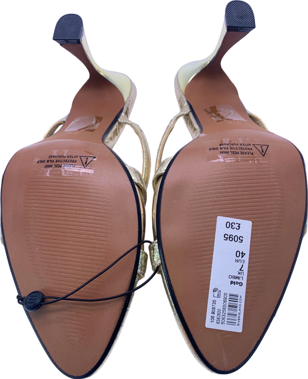 River Island Gold strappy flare heeled mule sandals UK 7