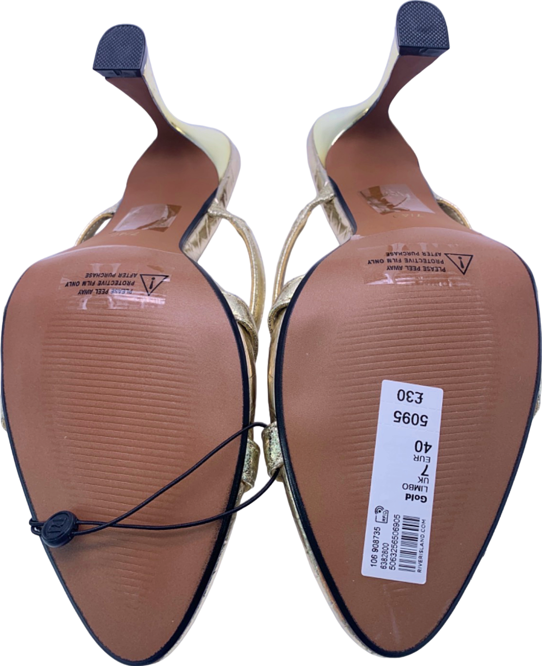 River Island Gold strappy flare heeled mule sandals UK 7
