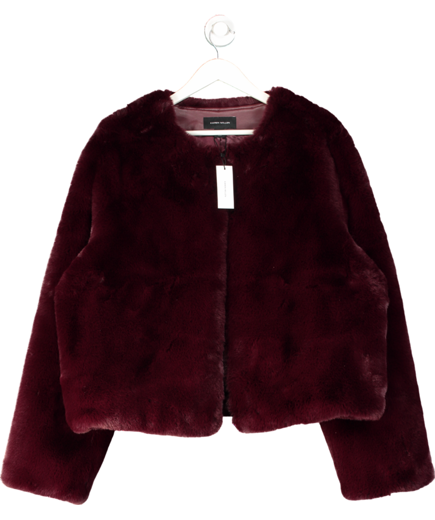 Karen Millen Red Plus Collarless Faux Fur Jacket In Berry UK 22