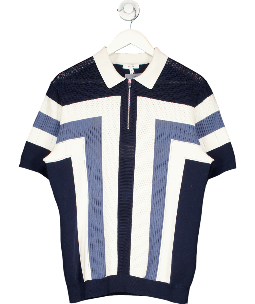 REISS Blue Textured Knit Polo Shirt UK L
