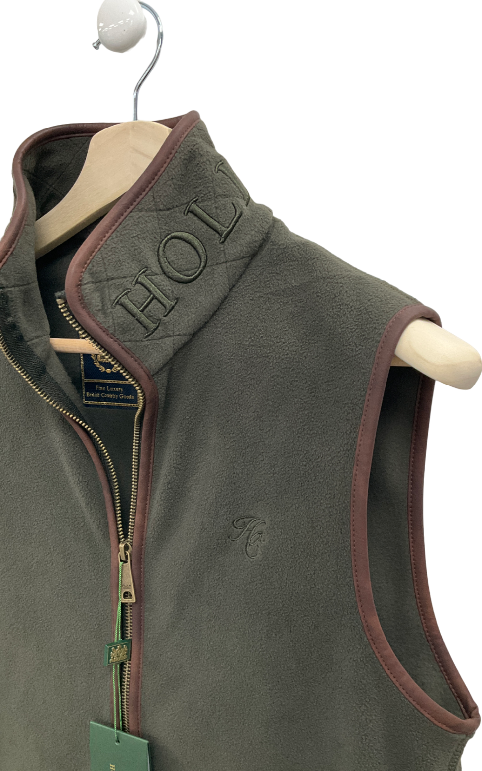 Holland Cooper Olive Green Embossed Logo Fleece Gilet UK XS