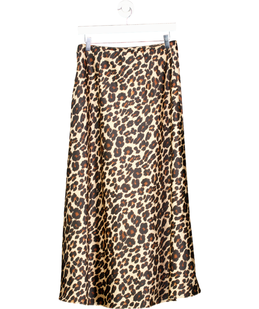 TALBOTS Beige Luxury Satin Midi Slip Skirt - Leopard Us4 UK 8