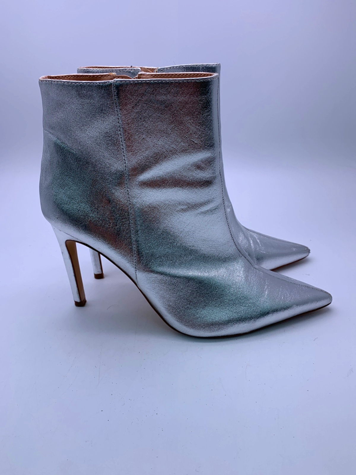 Zara Silver Metallic Pointed Toe Ankle Boots EU 41 UK 8