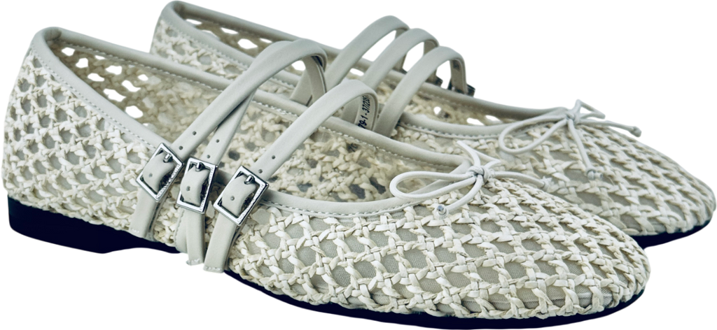 CHARLES & KEITH Woven Triple-strap Mary Janes - Chalk White UK 4 EU 37 👠