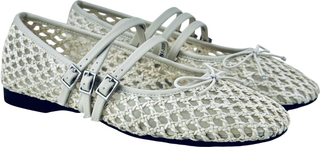 CHARLES & KEITH Woven Triple-strap Mary Janes - Chalk White UK 4 EU 37 👠