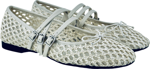 CHARLES & KEITH Woven Triple-strap Mary Janes - Chalk White UK 4 EU 37
