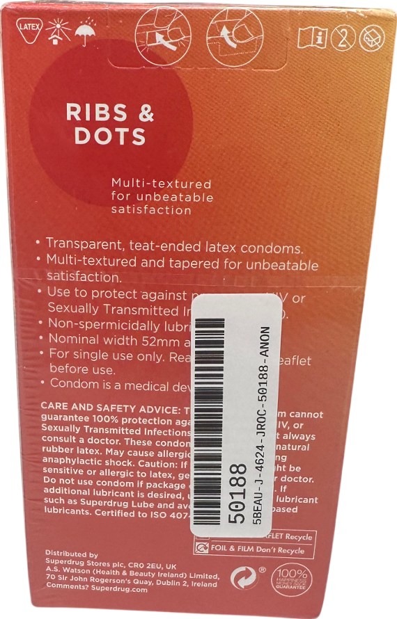 Superdrug Ribs & Dots Condoms 12 pack