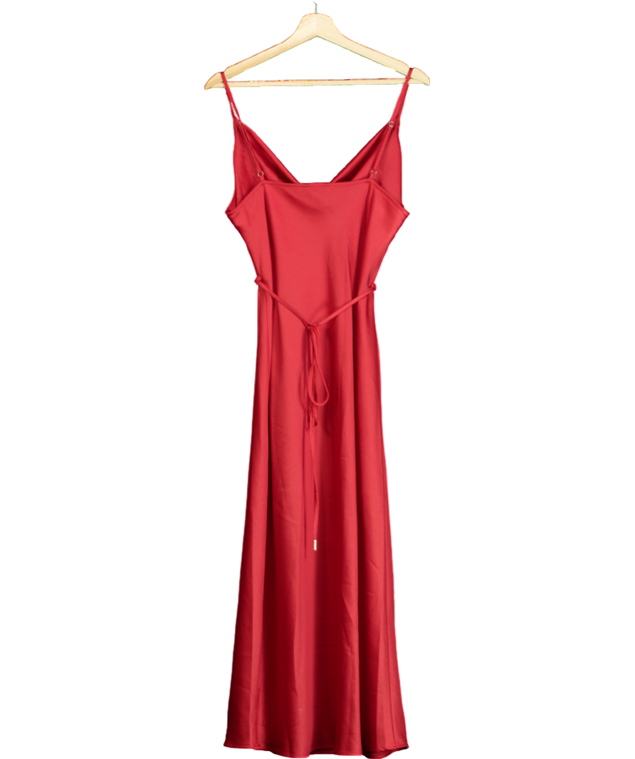 River Island Red Satin Cowl Neck Slip Midi Dress UK 16