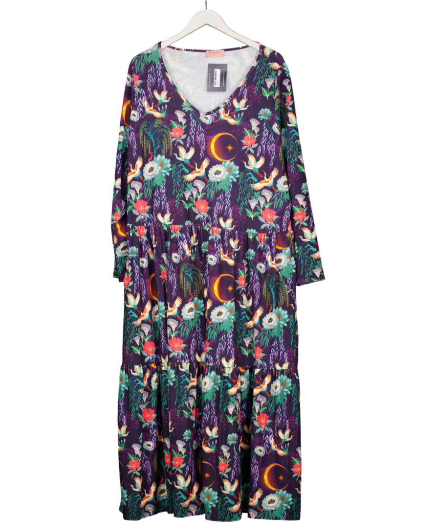 Popsy Multicoloured Long Sleeve Tiered Print Midi Dress UK 24