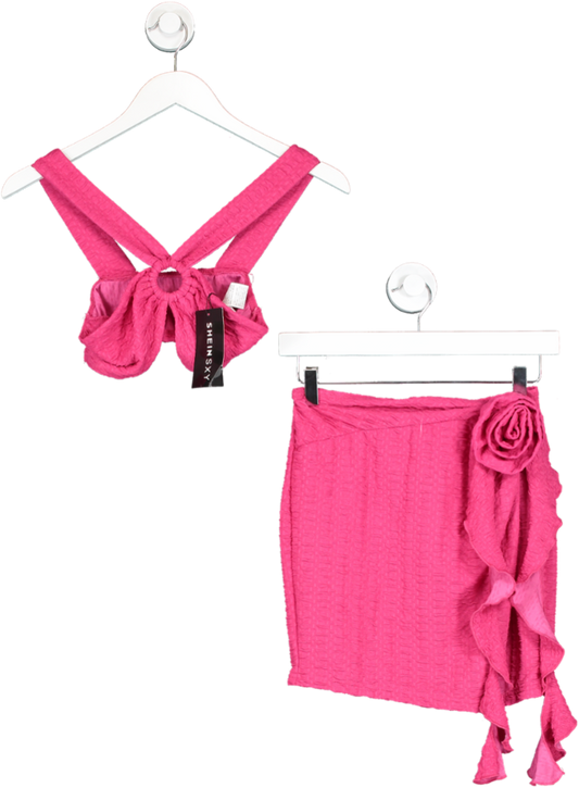 SHEIN Pink Mini Skirt And Bralette Set UK XS