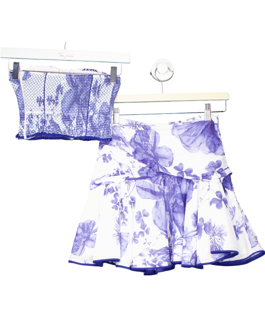 Charo Ruiz Ibiza 2-piece White / Blue Floral Flippy Skirt  and top set UK XS