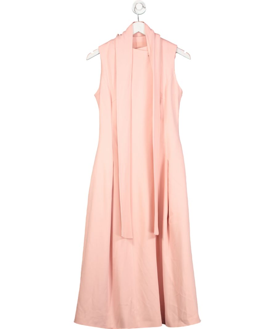 Karen Millen Pink Compact Stretch Viscose Tie Neck Tailored Full Skirted Midi Dress UK 6