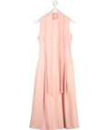 Karen Millen Pink Compact Stretch Viscose Tie Neck Tailored Full Skirted Midi Dress UK 6