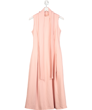Karen Millen Pink Compact Stretch Viscose Tie Neck Tailored Full Skirted Midi Dress UK 6