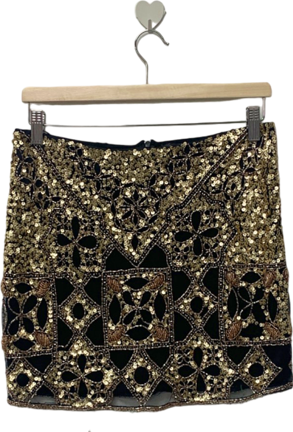 Miss Selfridge Black Gold Sequin Embellished Mini Skirt UK 10
