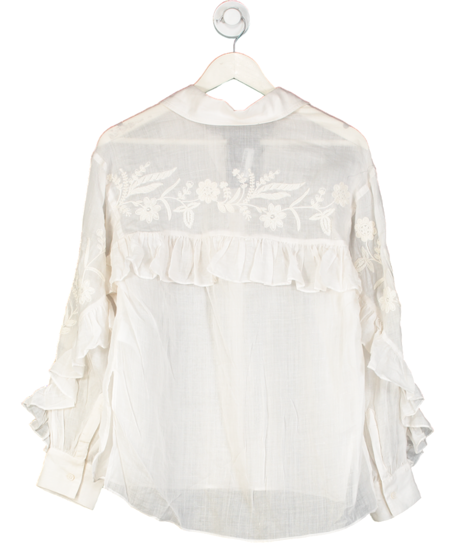 & Other Stories Beige Embroidered Frill-trimmed Shirt UK XS